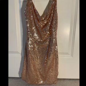ROSE GOLD SEQUIN MINI DRESS WITH SLITS